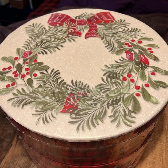 2 LARGE Christmas Gift Boxes, Holiday Cookie Boxes Santa Wreath Buffalo Plaid - Picture 8 of 8